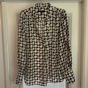 Banana Republic Factory Volume-Sleeve Black and Cream Neural Dot Blouse